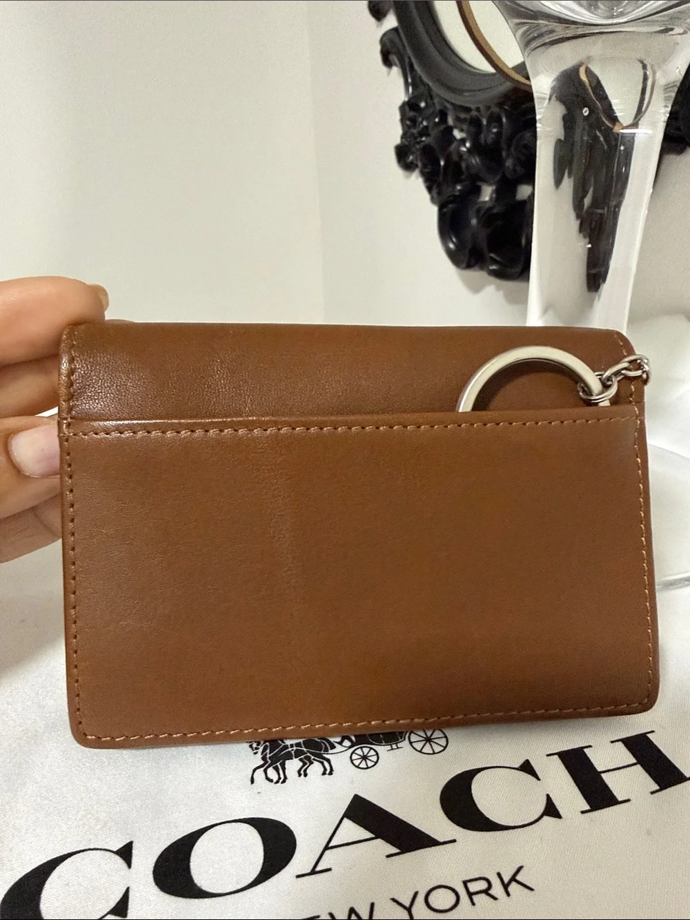 Coach Vintage Small Brown Leather Card Holder with Embossed Logo